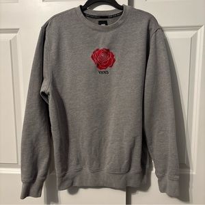 VANS Off The Wall Grey Crewneck Rose Sweater Men’s Size MEDIUM Cotton Blend